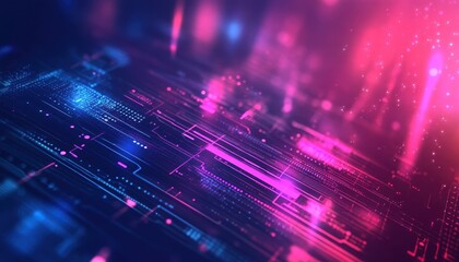 Obraz premium Abstract Digital Network Background with Glowing Pink and Blue Lines