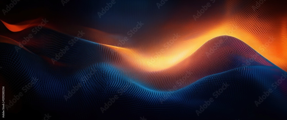 Poster futuristic abstract digital art with wave patterns and gradient colors