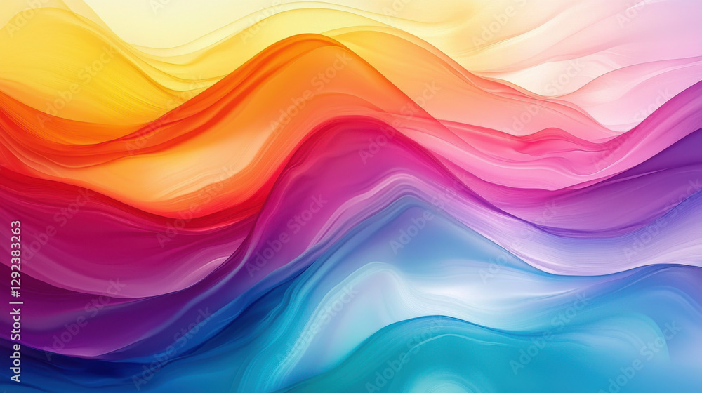 Poster brightly colored abstract waves representing fluid dynamics and motion