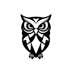 Stylized black and white illustration of an owl, featuring geometric lines, sharp angles, and a minimalist design against a white background.