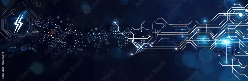 Aufkleber Abstract Futuristic Digital Network Connection Background. Glowing Lines and Particles Flowing in Dark Blue Space. Modern Technology Design Concept for Web, Internet, Computer Science, Artificial Inte