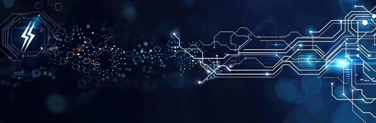 Obraz premium Abstract Futuristic Digital Network Connection Background. Glowing Lines and Particles Flowing in Dark Blue Space. Modern Technology Design Concept for Web, Internet, Computer Science, Artificial Inte