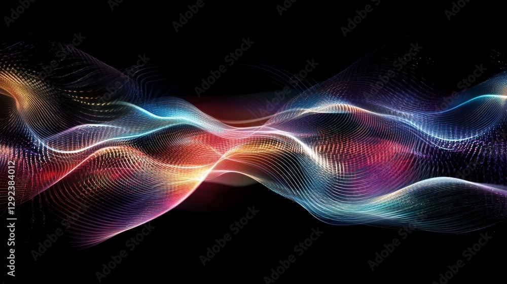 Poster pulsating holographic abstract designs digital realm visual art virtual gallery immersive experience
