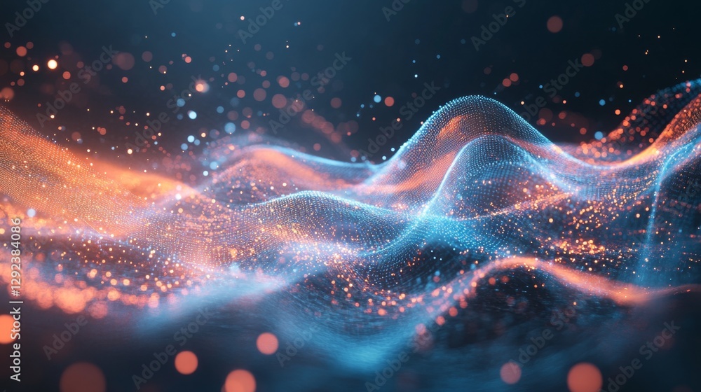 Poster pulsating holographic abstract designs virtual space digital art futuristic environment immersive ex