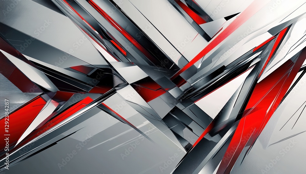 Poster abstract geometric composition with red and grey angular shapes