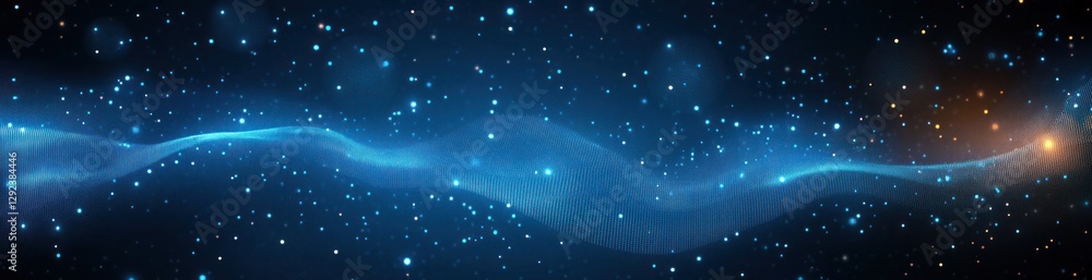 Poster futuristic abstract digital technology background with glowing blue particles and lines in cyberpunk