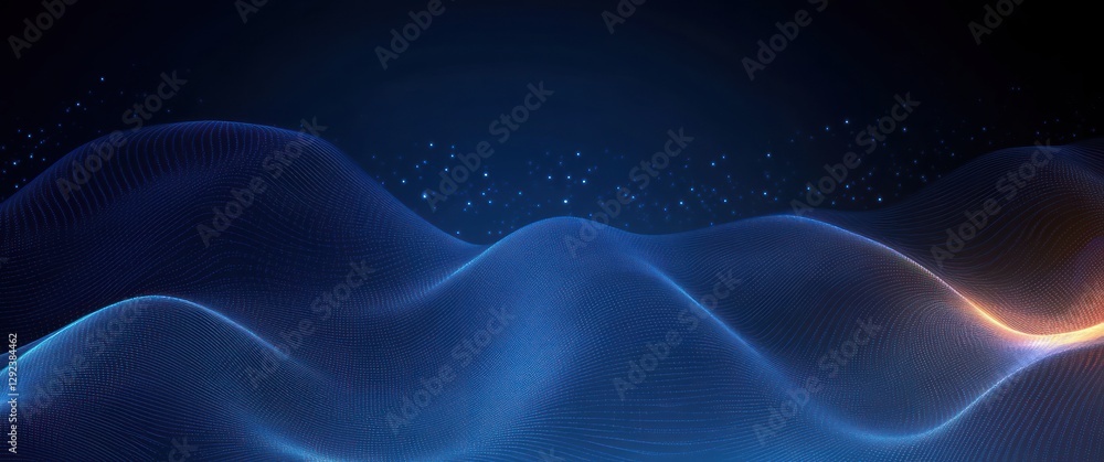 Poster abstract digital technology design with blue waves and luminescent lighting for modern graphic templ