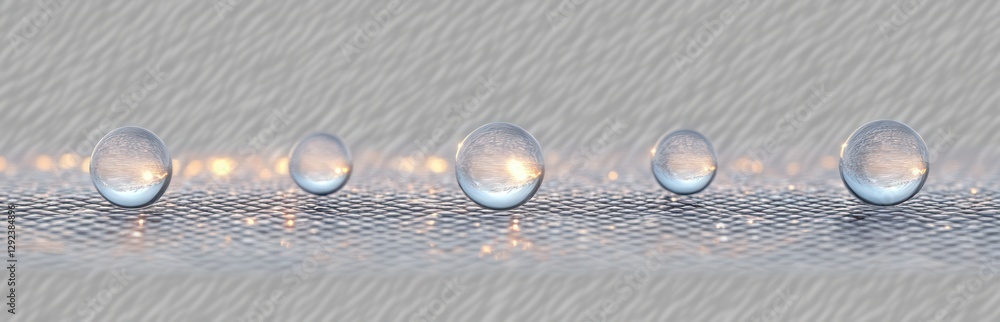 Poster hyper-realistic water droplets on transparent surface with natural lighting and shimmering effect