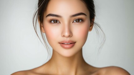 Obraz premium Portrait of a Young Woman with Natural Beauty and Soft Lighting