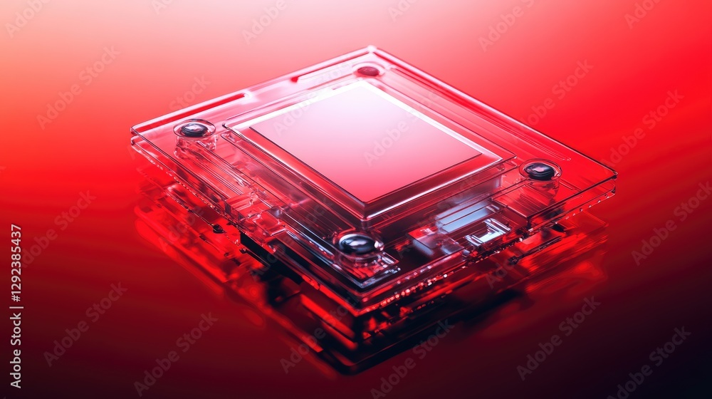 Aufkleber floating high-speed quantum processor on a bold red gradient background, highlighting next-gen ai.