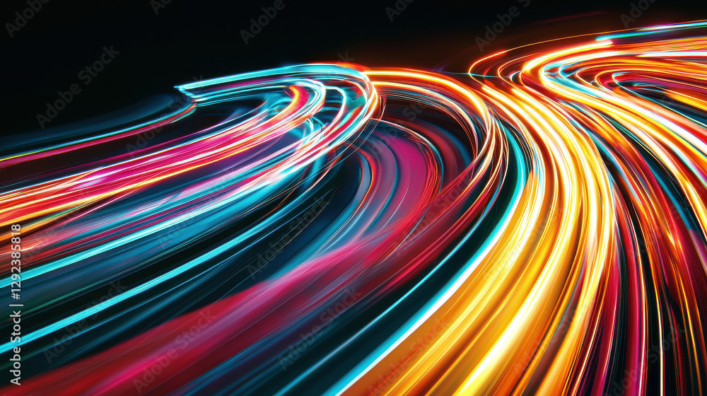 Poster dynamic motion captured in abstract lines and curves, vibrant colors