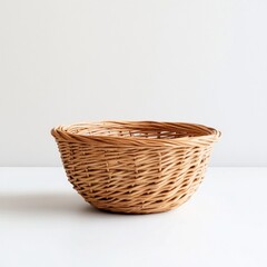 Empty Woven Basket on White Surface