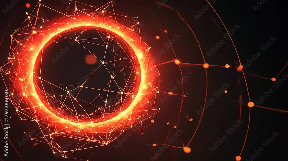 Wall mural a glowing circular design made of interconnected lines and particles against a dark background.