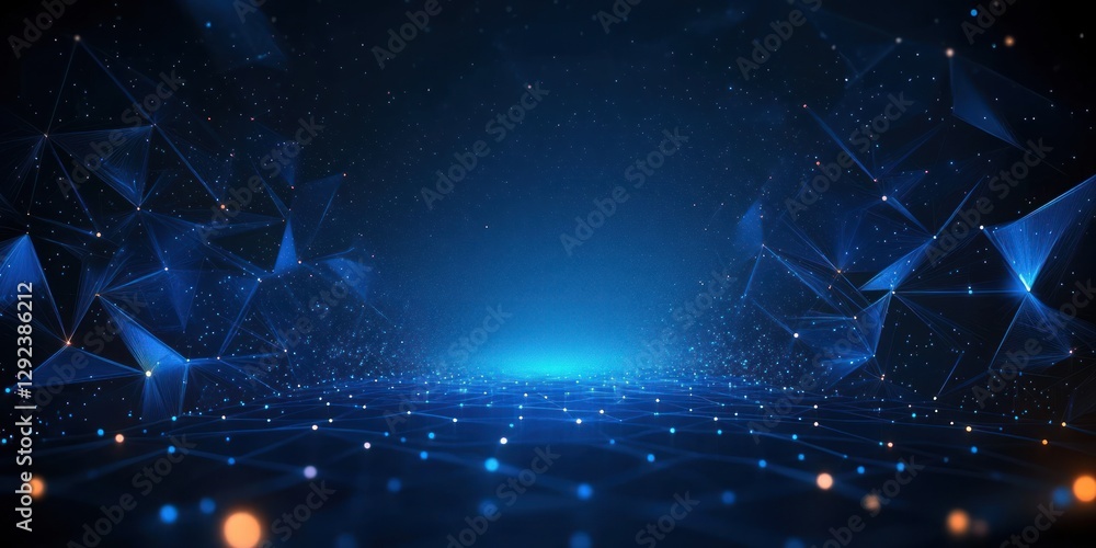 Poster futuristic abstract design with geometric shapes and neon lights in cyber space background