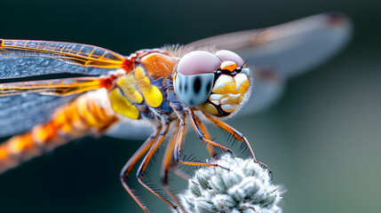 Detailed Close-up of a Dragonfly's Eyes and Head