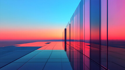 Futuristic Urban Architecture with Solar Panels 3D Illustration Design in Blue and Orange Cityscape