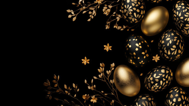 Elegant black and gold Easter eggs with floral details
