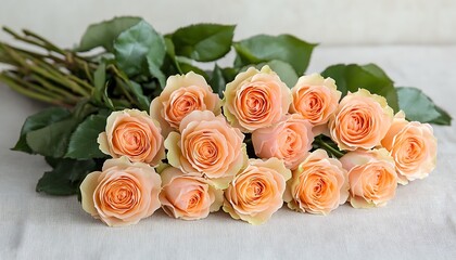 Obraz premium Peach Roses Bouquet on Light Fabric