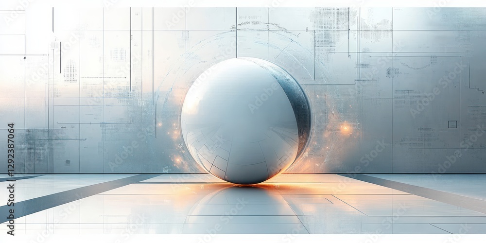 Aufkleber abstract technology design with glossy sphere and geometric shapes in soft tones