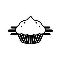 Black and white cupcake icon with horizontal lines.
