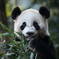 Fototapeta premium Elegant 18-month panda radiating sweetness with a striking black-white coat 
