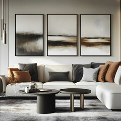 modern interior with 3 pictures on the wall
