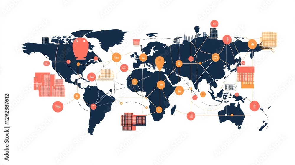 Aufkleber mapping interconnected ecommerce hubs digital landscape network visualization online environment str