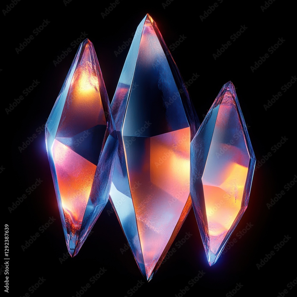 Poster futuristic abstract geometric crystal design with color gradient and reflections in a high gloss fin