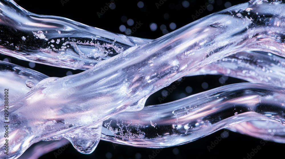 Poster close-up of ice forming on twisted pipes for abstract winter background design