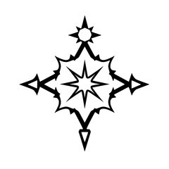 Abstract geometric starburst design, black lines, white background, symbol with a focus on symmetry.