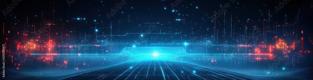 Aufkleber futuristic digital technology background with blue lines and geometric patterns in cyber space