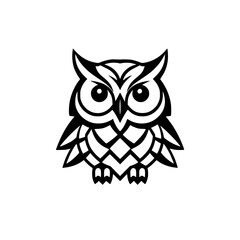 Monochromatic Owl Vector Illustration: Stylized, Black and White Rendering with Intricate, Bold Lines on White Background.