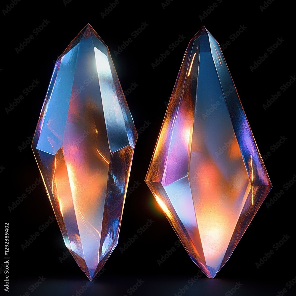 Poster three abstract geometric crystals illuminated in soft lighting with futuristic design stunning gradi