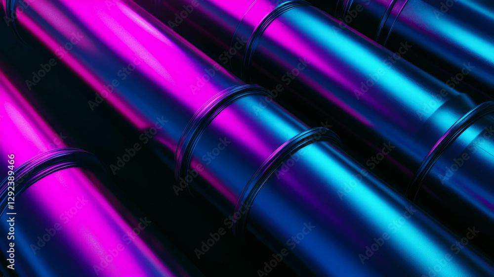 Poster futuristic metallic pipes with vibrant color gradients for modern design concepts