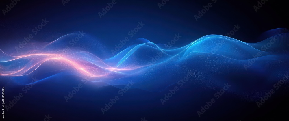 Poster futuristic abstract design flowing blue light waves with soft gradients and gentle glow dynamic moti