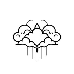 Abstract white and black illustration featuring a minimal, stylized launch cloud over a white background.