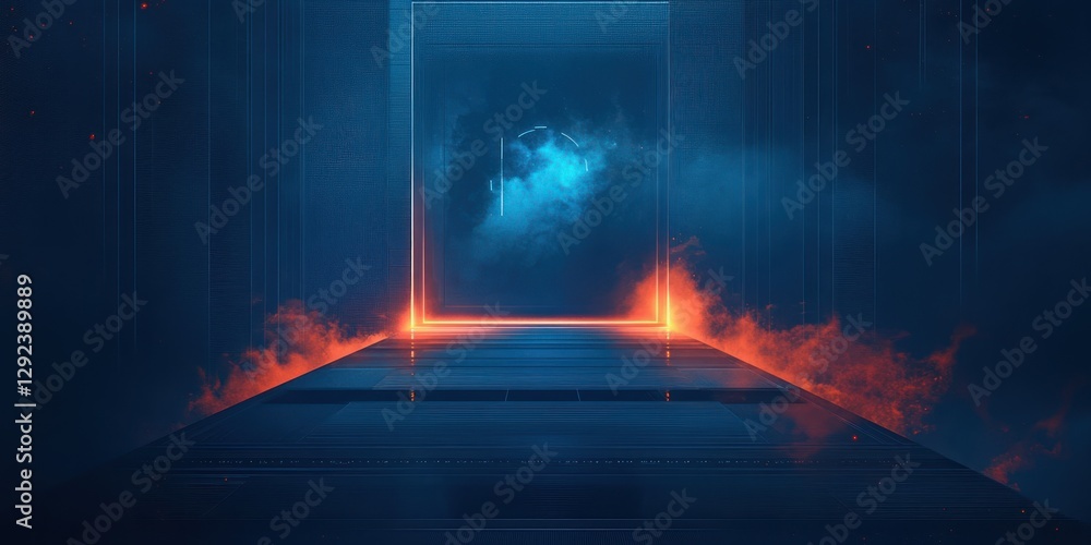Poster abstract geometric digital technology illustration with circuit board texture in gradient blue backg