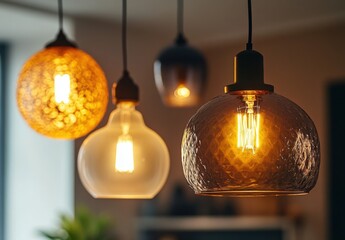 Four light bulbs hanging from the ceiling