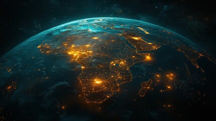 Obraz premium Night Earth, Africa lights, space, glowing, digital artwork, background