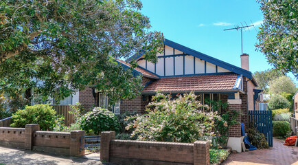 Old Federation Double Brick house in an inner western Sydney Suburb at beautiful colourful sunset NSW Australia
