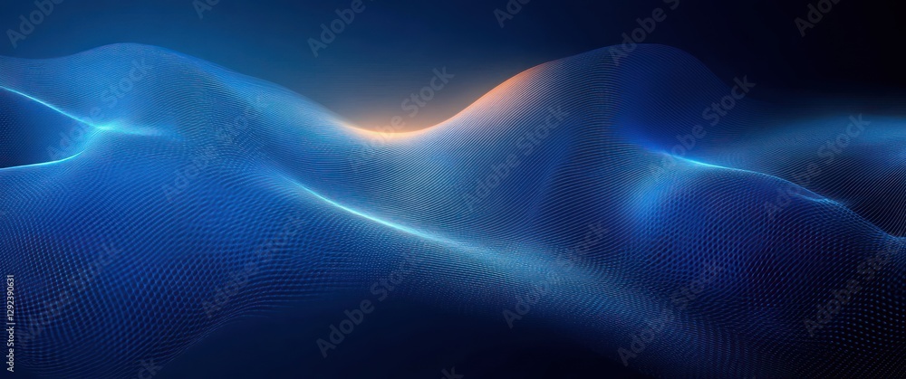 Poster dynamic futuristic abstract technology background with blue gradients and flowing mesh particles for