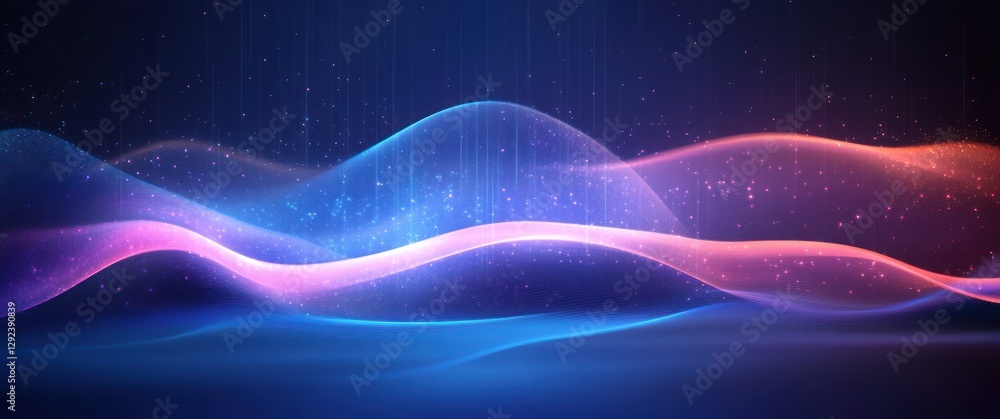 Poster dynamic abstract technology background with mesh waves and flowing particles