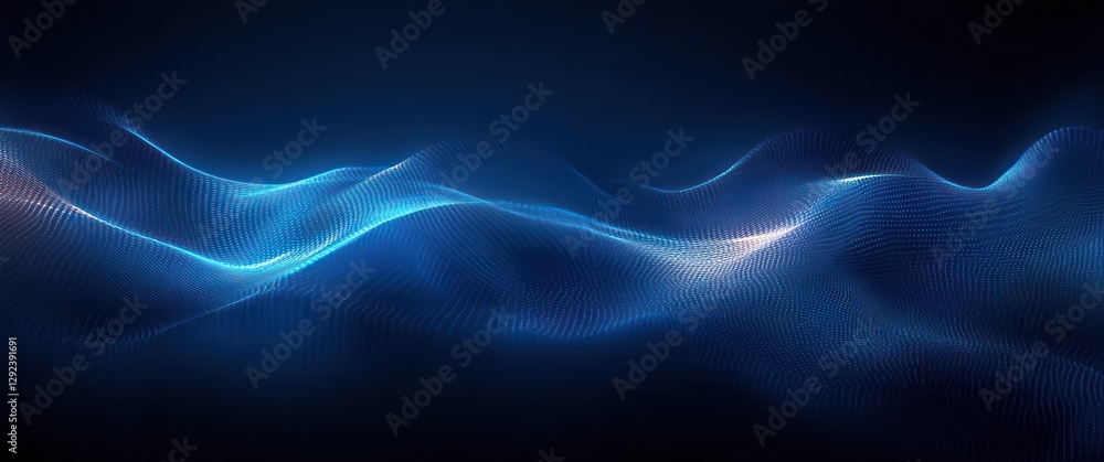 Poster abstract waves deep blue digital art network technology background futuristic flowing lines tranquil