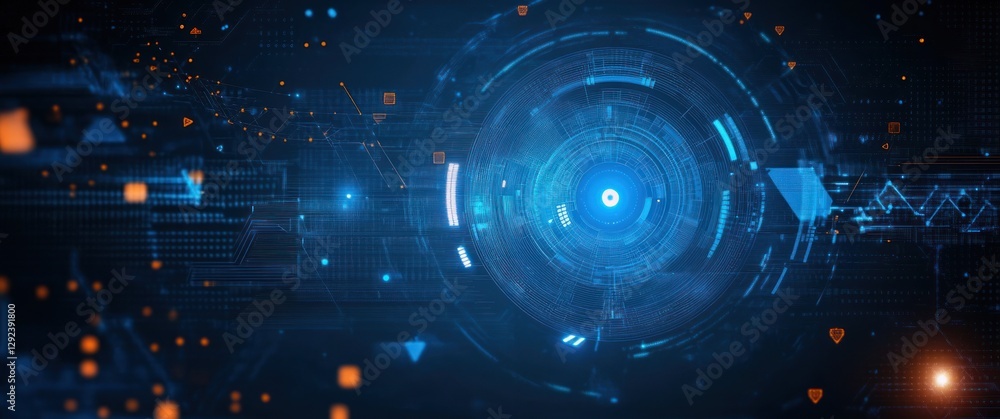 Aufkleber futuristic digital abstract technology background with blue circuit patterns and geometric shapes fo