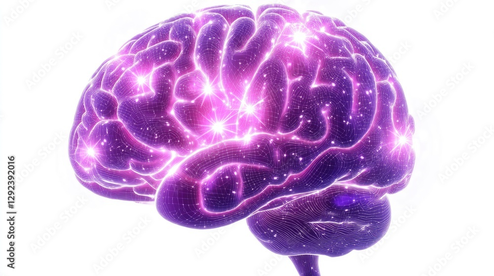 Poster holographic ai brain with futuristic data visualization linking human cognition to advanced technolo