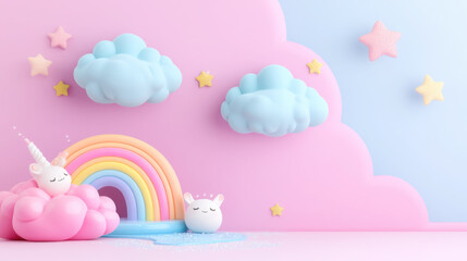Whimsical audiobook website banner with rainbow and unicorns