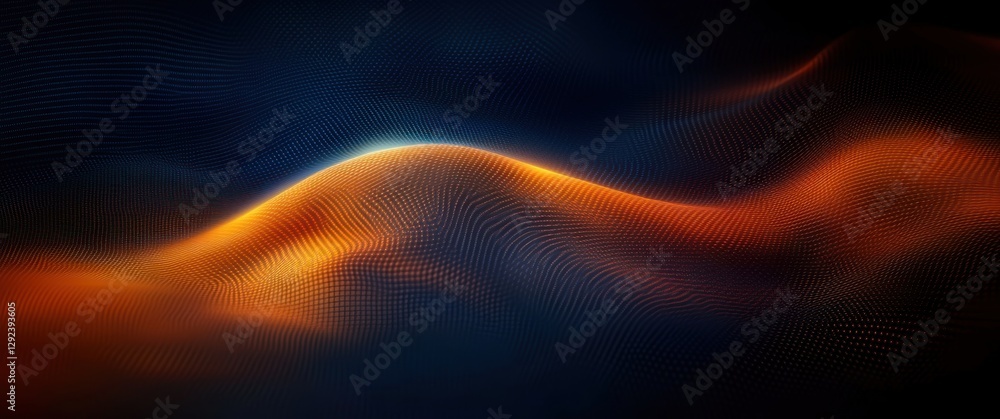 Poster abstract digital wave flow in blue and orange gradient with futuristic technology design and soft am