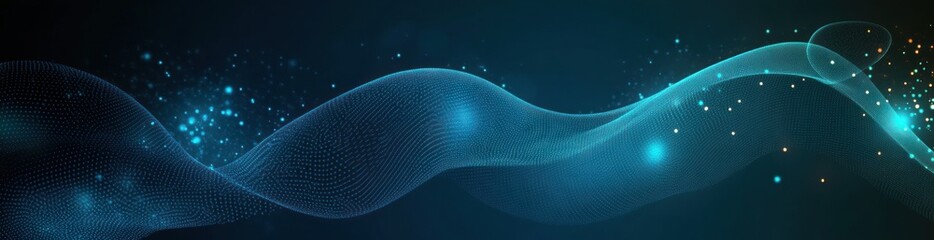 Abstract Digital Background with Flowing Curves and Dots in Soft Blue and Teal Gradients