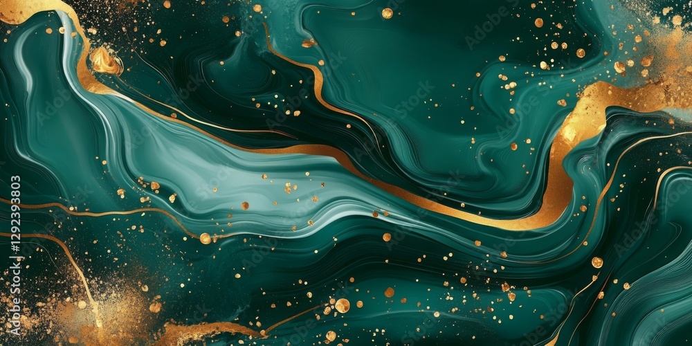 Poster this striking backdrop features rich green and shimmering gold marble textures with swirling pattern