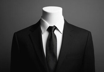 A Handsome Black and White Formal Business suit and tie photo.